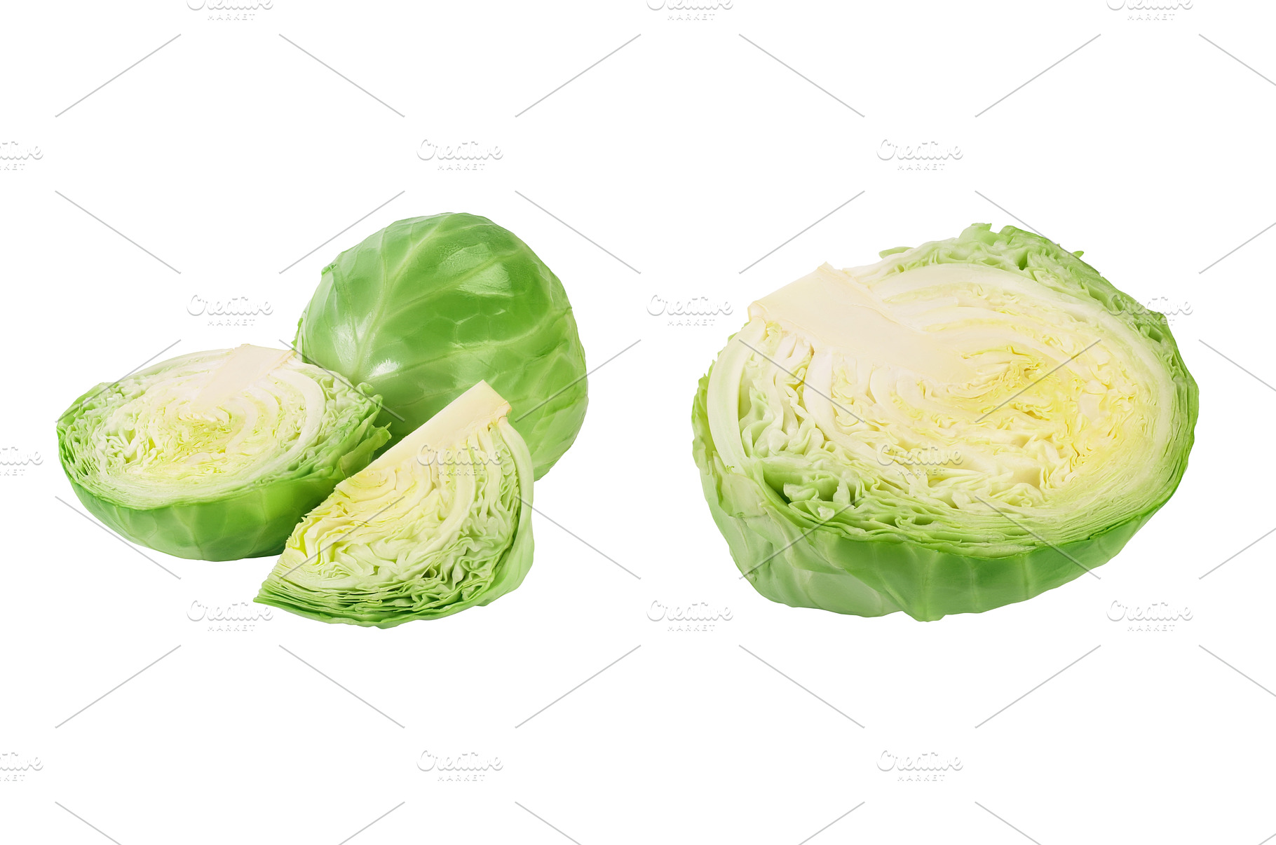 Green cabbage with half isolated on, a Food & Drink Photo by NataPhoto