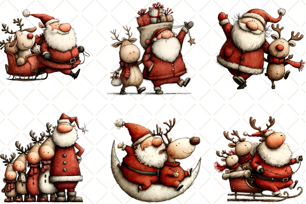 Santa Reindeer Christmas Clipart, an Illustration by Black Bird Studio (Photo 5 of 6)