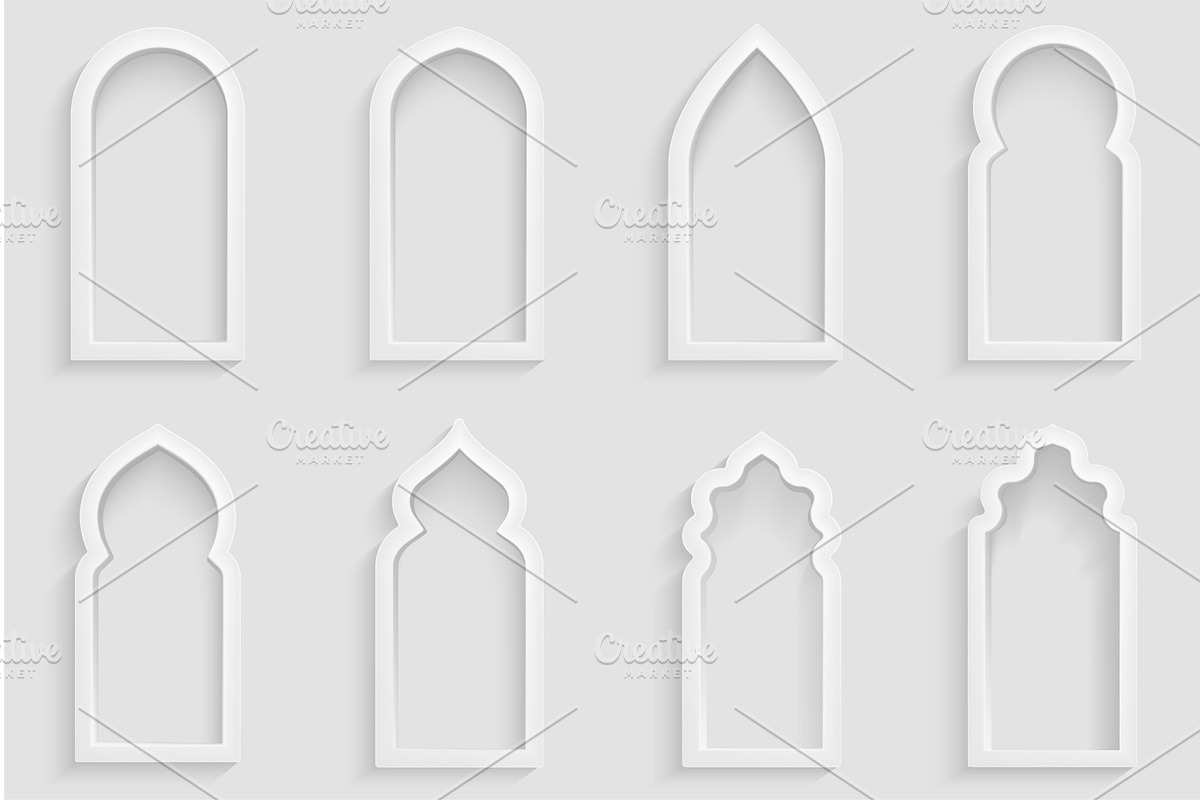 3D White Arabic Islamic Arch Frames, an Object Illustration by Lemberg Vector