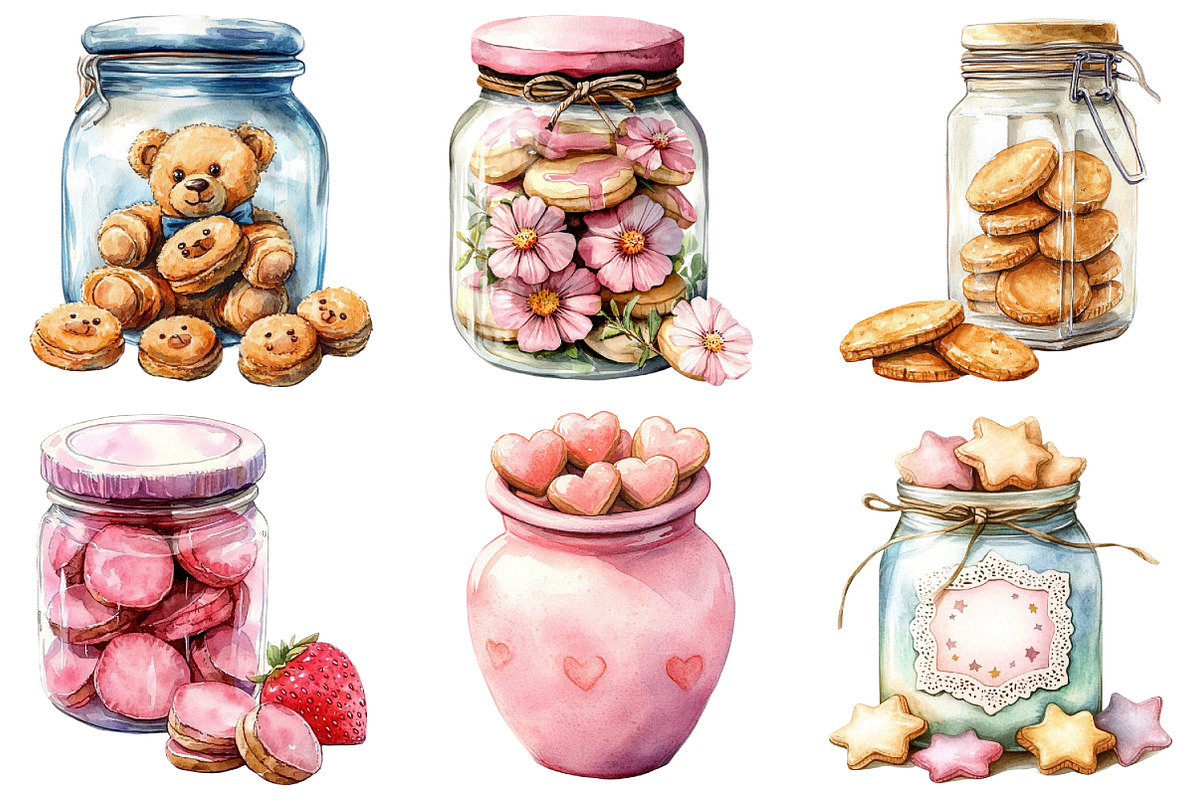 Watercolor Cookies Jars Clipart, an Illustration by Daily.Designs (Photo 3 of 5)