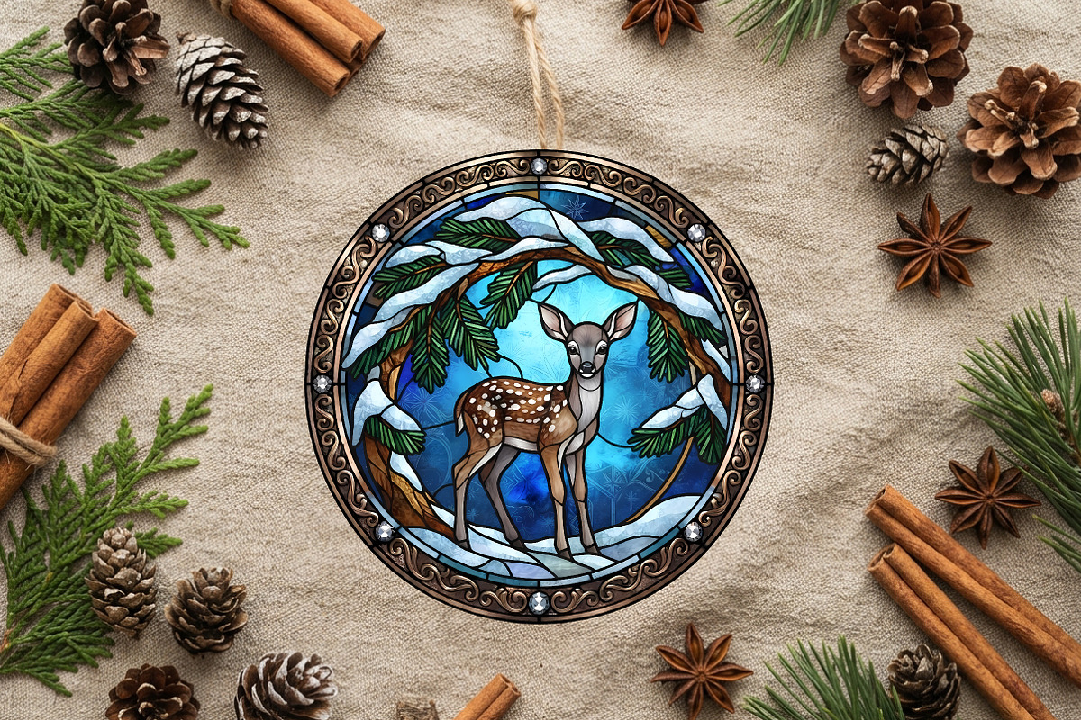 Stained Glass Fawn Ornament Art, a Transportation Illustration by CrexoraLab (Photo 2 of 3)