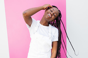 Happy girl in white casual clothes, a Person Photo by Artem Varnitsin