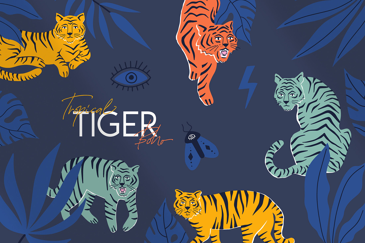 Tropical Tiger Abstract Boho Set, an Object Graphic by MaNechaeva (Photo 1 of 10)