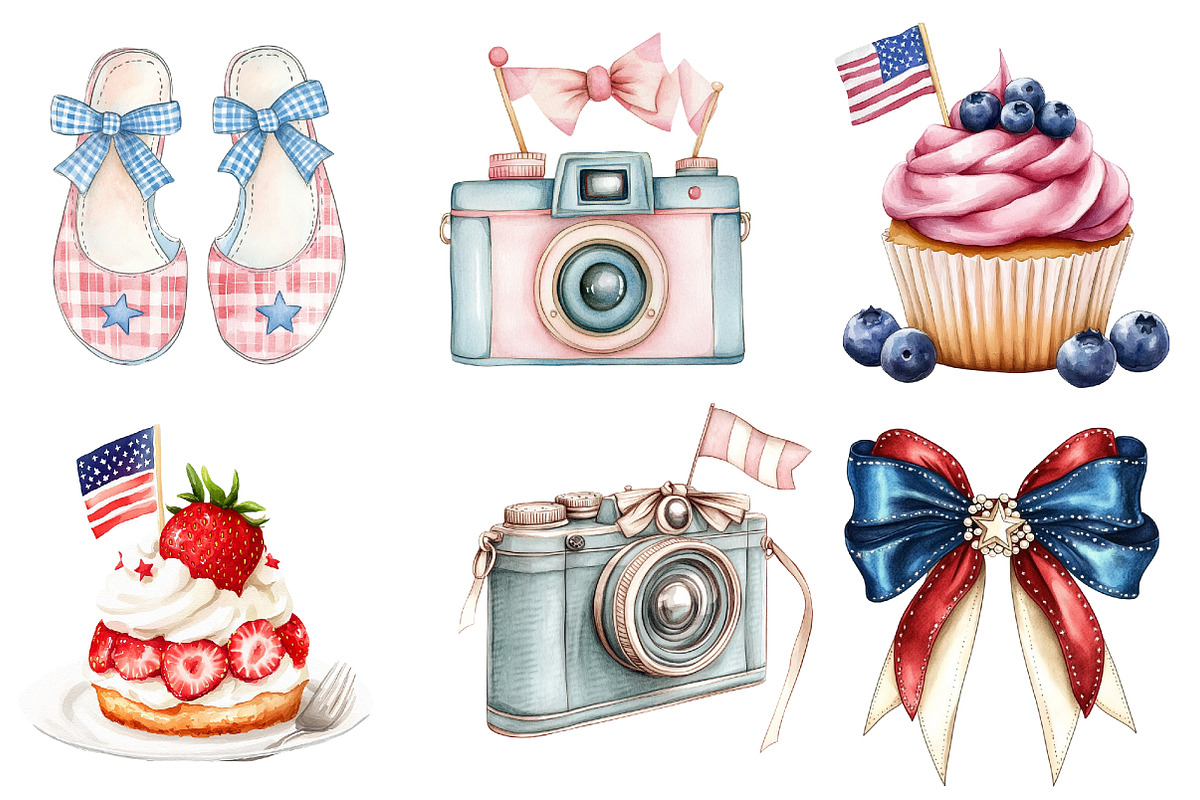 Coquette 4th of July Clipart, an Illustration by Watercolor design (Photo 3 of 5)
