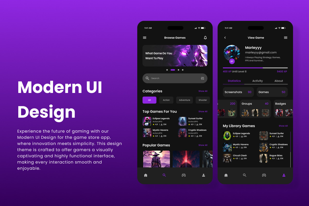 PhoenixArcade - Game Store Mobile Ap, an App Template by trabaskriya (Photo 2 of 5)