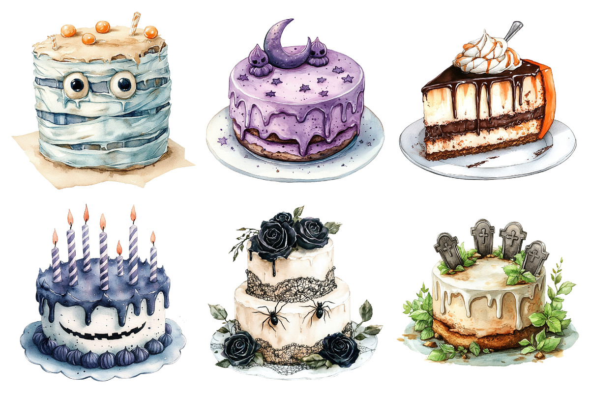 Watercolor Halloween Cake Clipart, an Illustration by Daily.Designs (Photo 4 of 5)