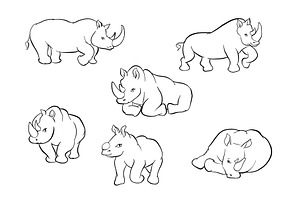 Collection rhinoceros hand drawn, an Animal Illustration by Anada Arty