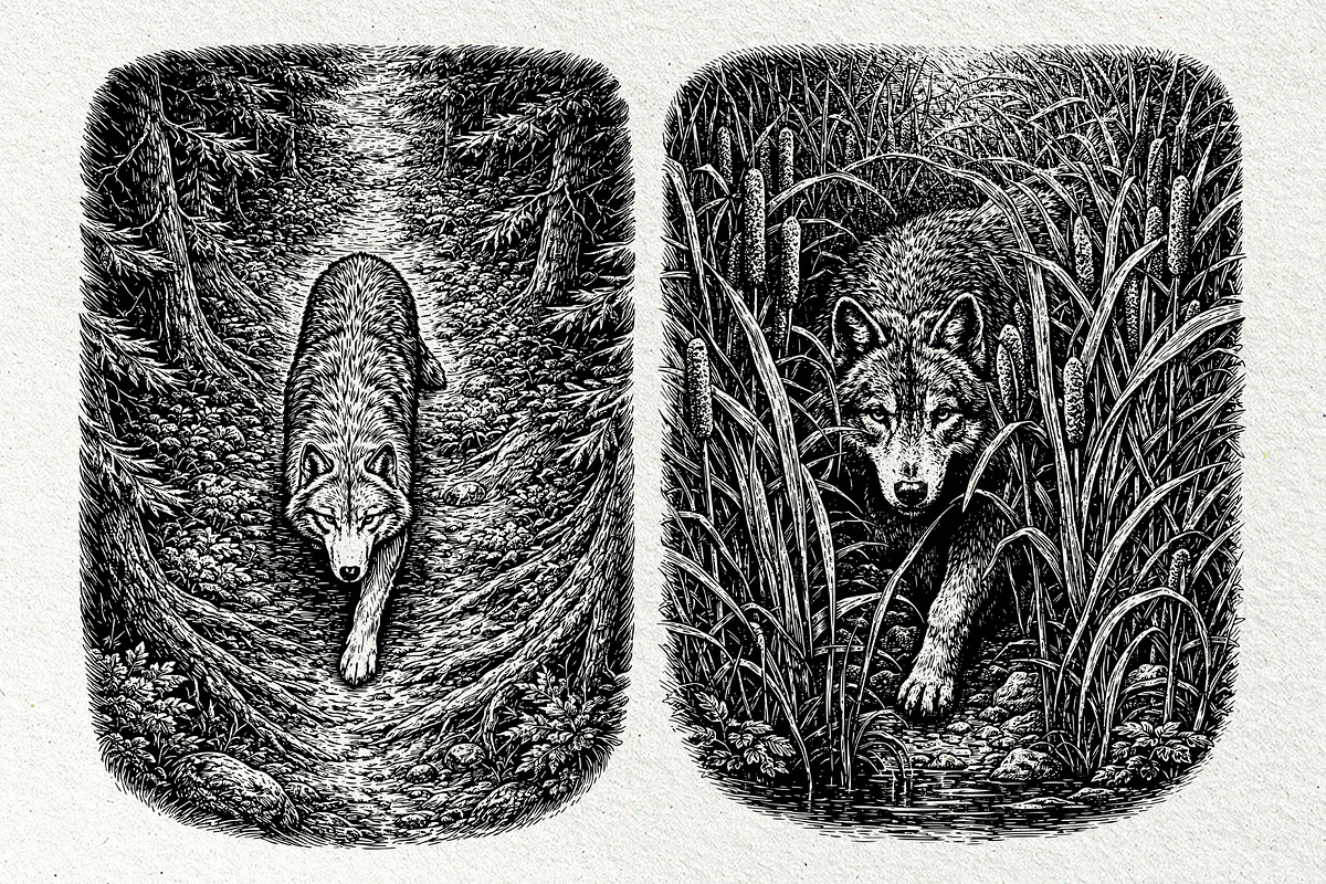 Wolf Wildlife Engraving Graphics, an Animal Illustration by DENIDigitalArtSudio (Photo 5 of 12)