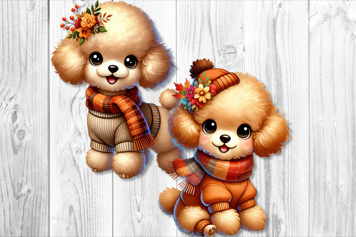 Cute Autumn Poodle Clipart Set, a Seasonal Illustration by V Design Creator (Photo 8 of 9)