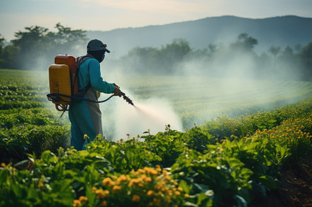 An individual is spraying pesticide, a Photo by Iftikhar Alam