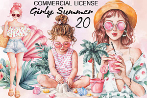 Watercolor Girly Summer Clipart, an Illustration by SVGArt