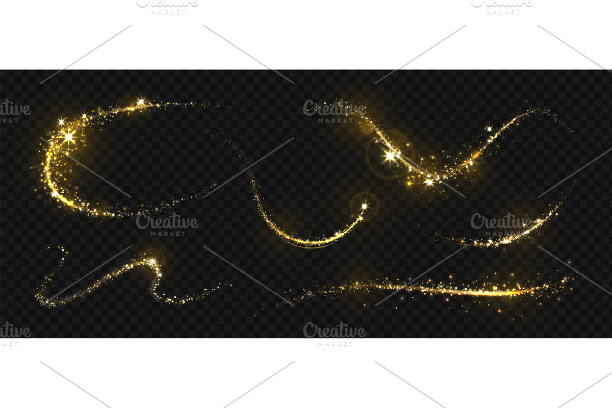 Gold light trail. Golden glitter, an Illustration by Frogella