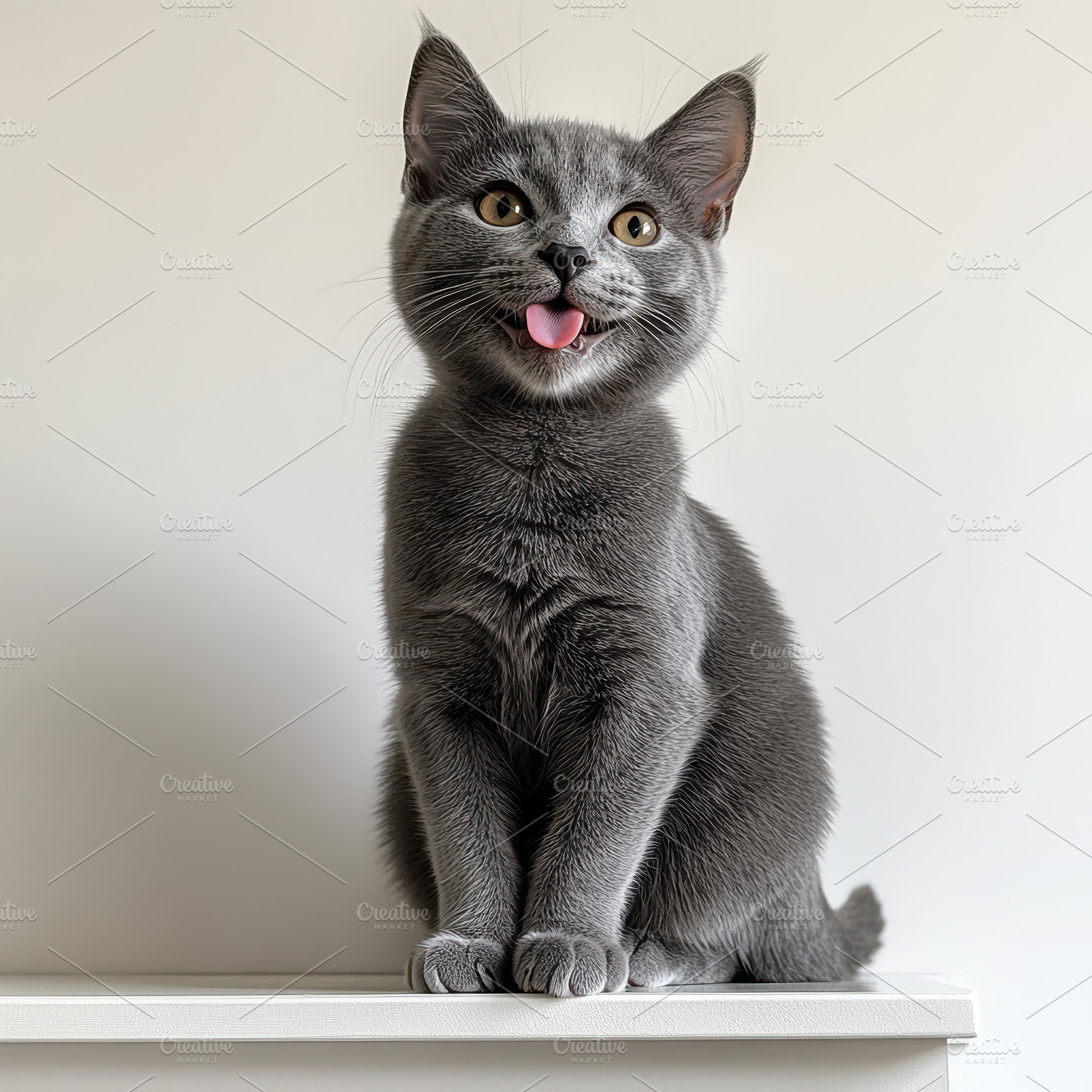 Playful Gray Kitten Sitting Tongue O, an Animal Photo by Pixeness Studio