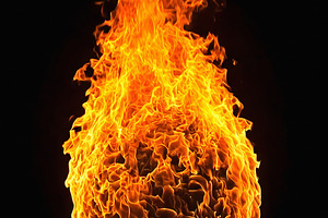 Dramatic fireball explosion with intense orange flames, an Abstract Photo by GoodGoods