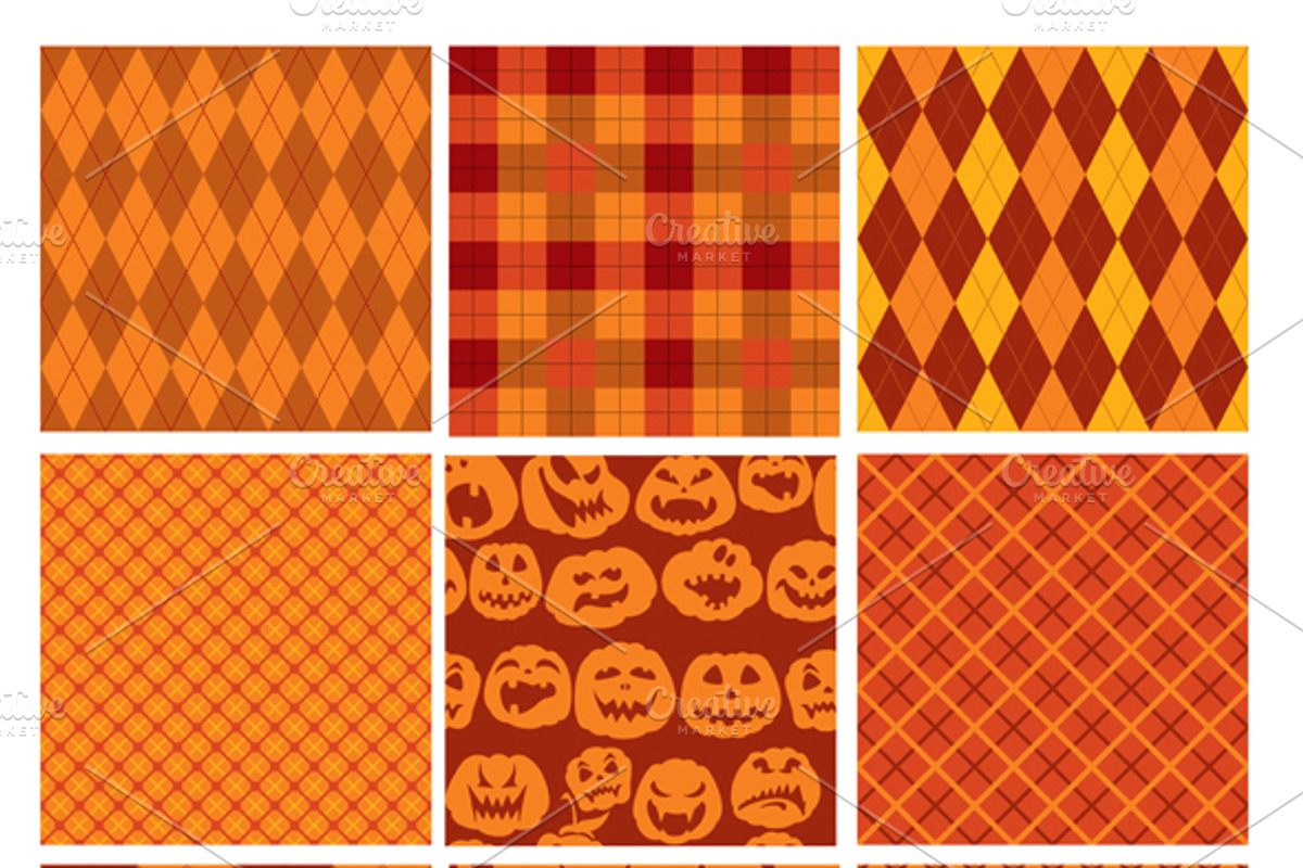 Set of 9 Halloween plaid seamless preview 2