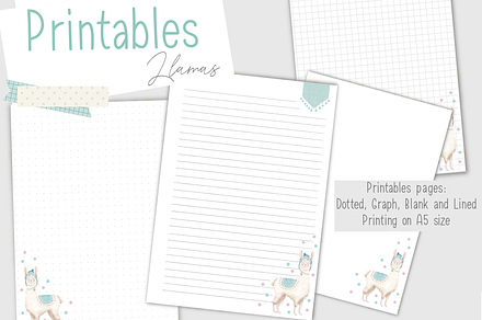 Llamas -  A5 - Printable Note Pages