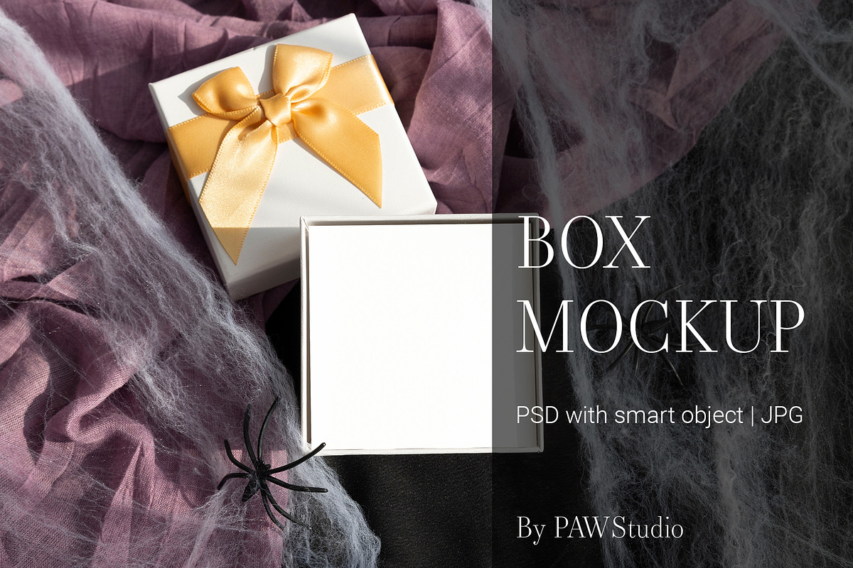 Halloween Box Mockup Square Cardfall, an Advertising Mockup by PawMockups (Photo 1 of 10)
