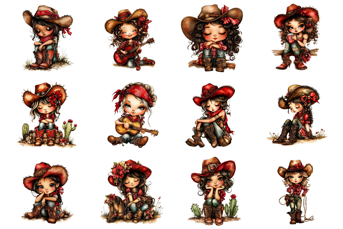 Whimsical Western Cowgirl Clipart, a Seasonal Illustration by CitraGraphics (Photo 3 of 6)