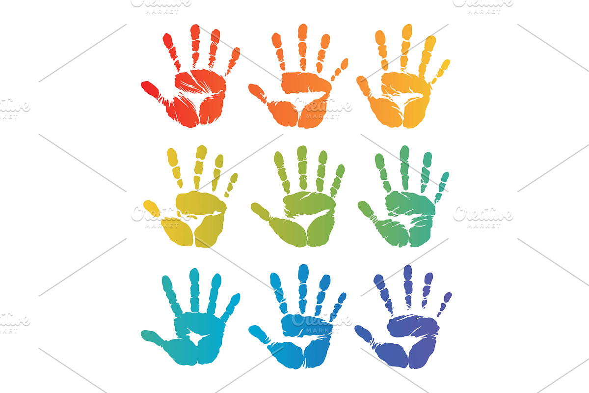 Hand rainbow print isolated on white, an Object Illustration by the8monkey