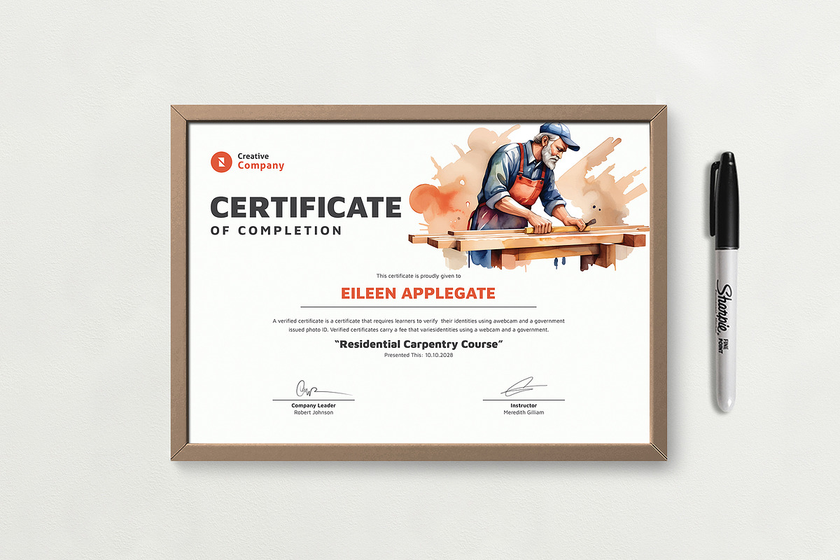 Carpenter Training Certificate, a Stationery Template by DesignDevisers (Photo 5 of 10)