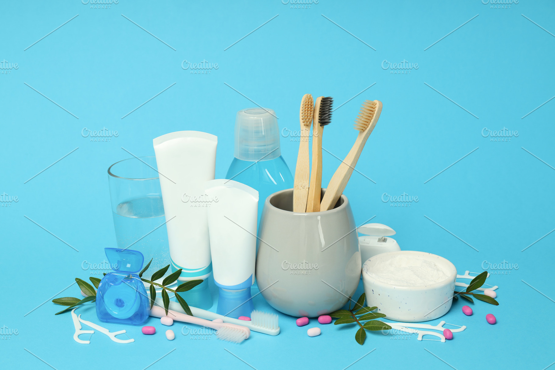 Concept of tooth or oral care on blue background, a Health & Medical Photo by AtlasStudio PRO