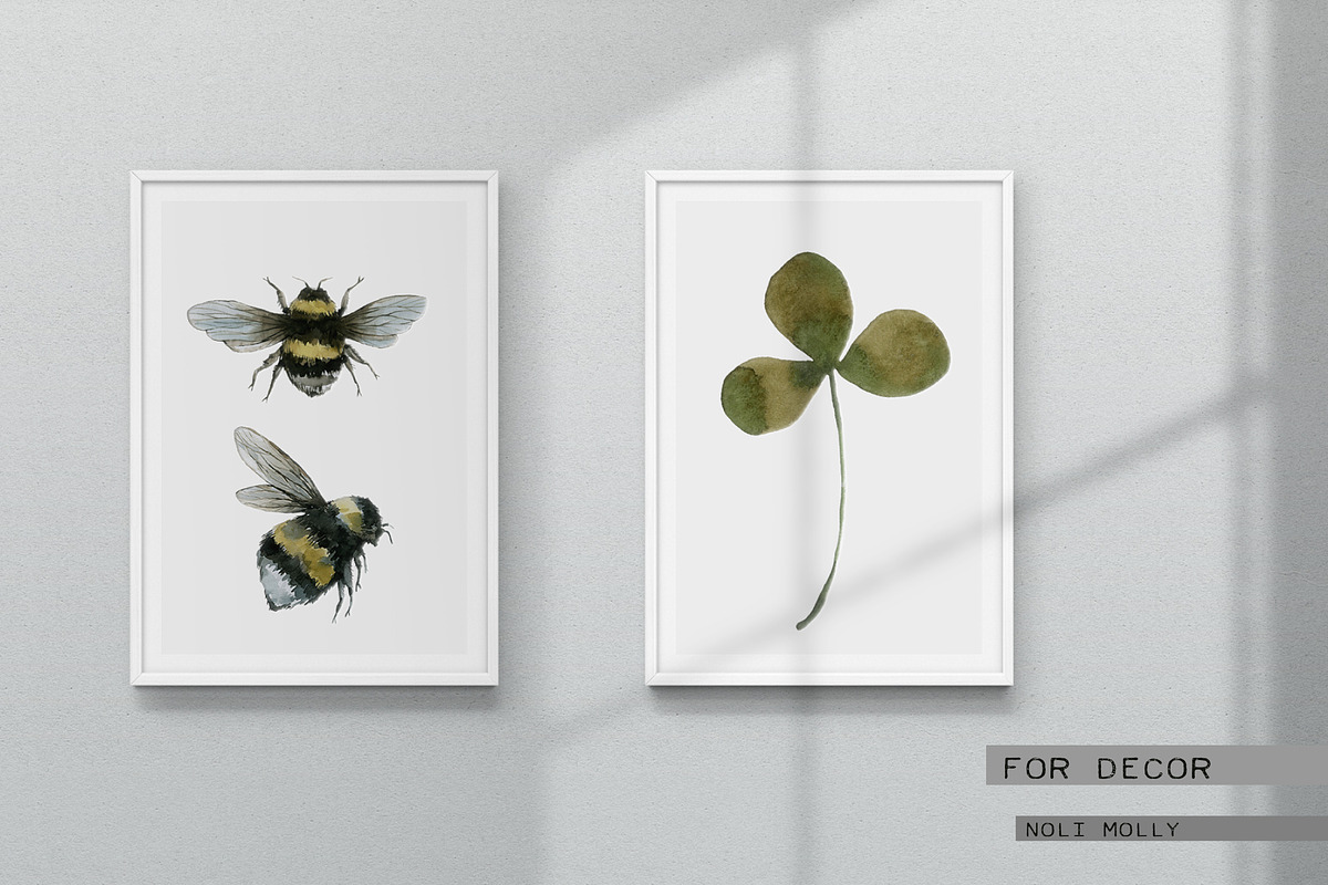 Clover and Bumblebees. Watercolor., an Illustration by Noli Molly Store (Photo 3 of 6)