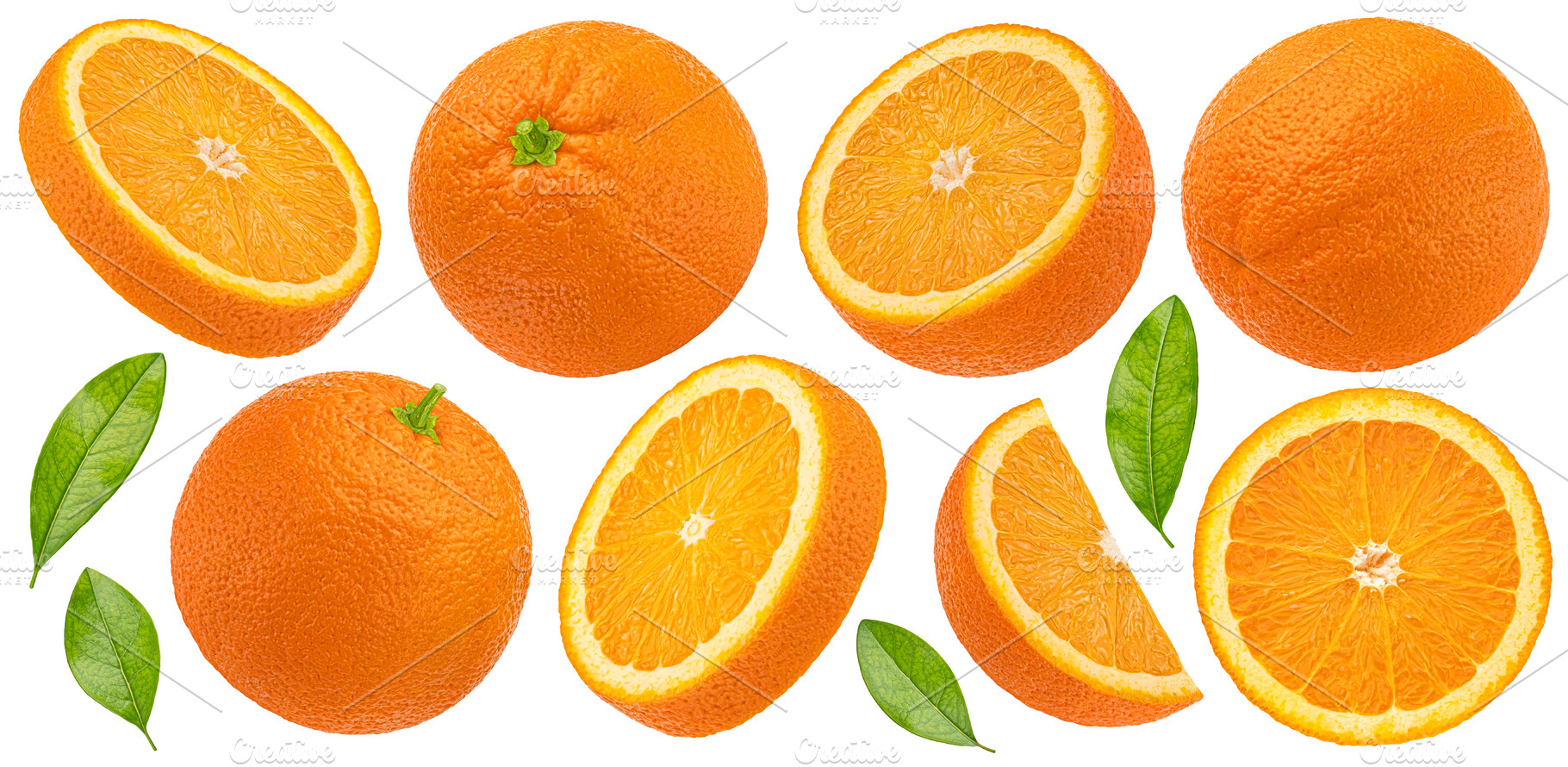 Orange fruits with leaves isolated, a Food & Drink Photo by Max Lashcheuski