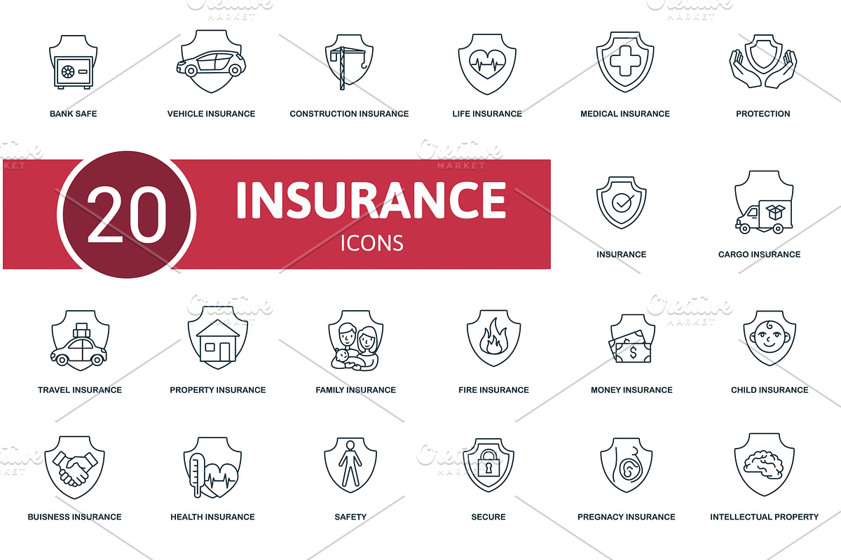 Insurance icon set. Contains, an Object Illustration by Aimagenarium@gmail.com