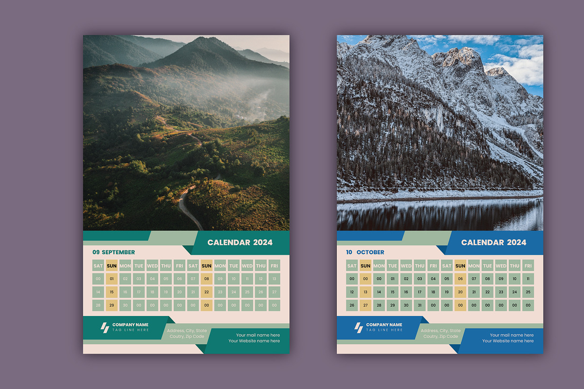 12 Pages Modern Wall Calendar 2024, a Stationery Template by Annudesign (Photo 4 of 9)