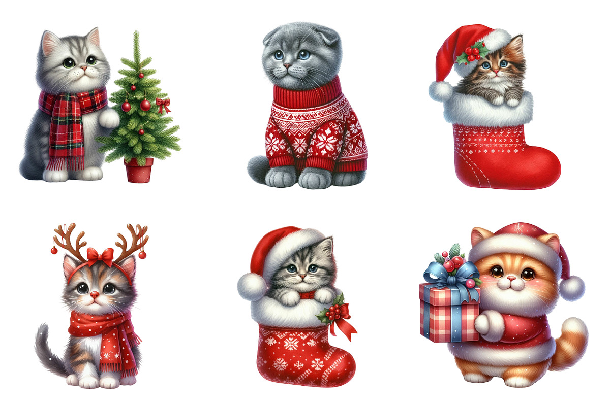 Christmas Scottish Cat Clipart PNG, an Illustration by SinaCreation (Photo 5 of 7)