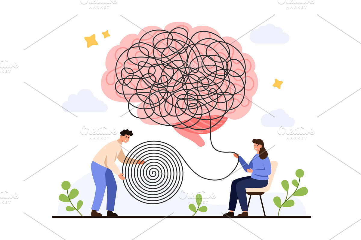 Therapist Helping Untangle Mental, a Person Illustration by Flashvector