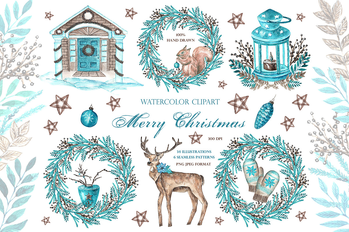 Christmas watercolor set. New Year., a Seasonal Illustration by SabinaWatercolorArt (Photo 1 of 12)