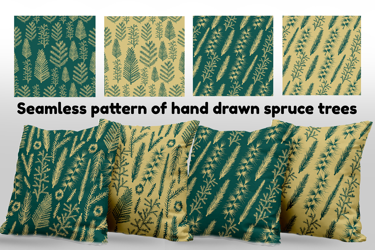 Hand Drawn Spruce Branches & Pattern, a Background Graphic by IRSYART (Photo 3 of 9)