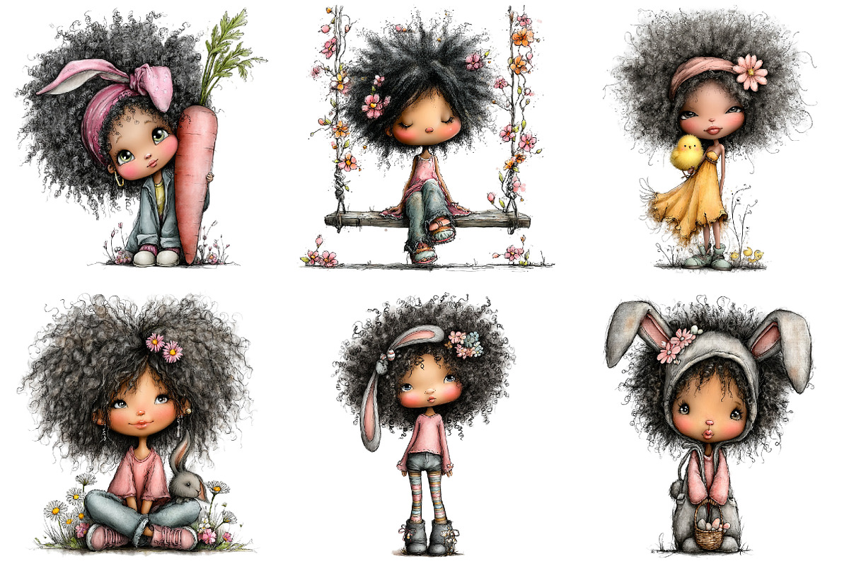 Easter black Girl Clipart, an Illustration by DreamArtGraphic (Photo 2 of 5)