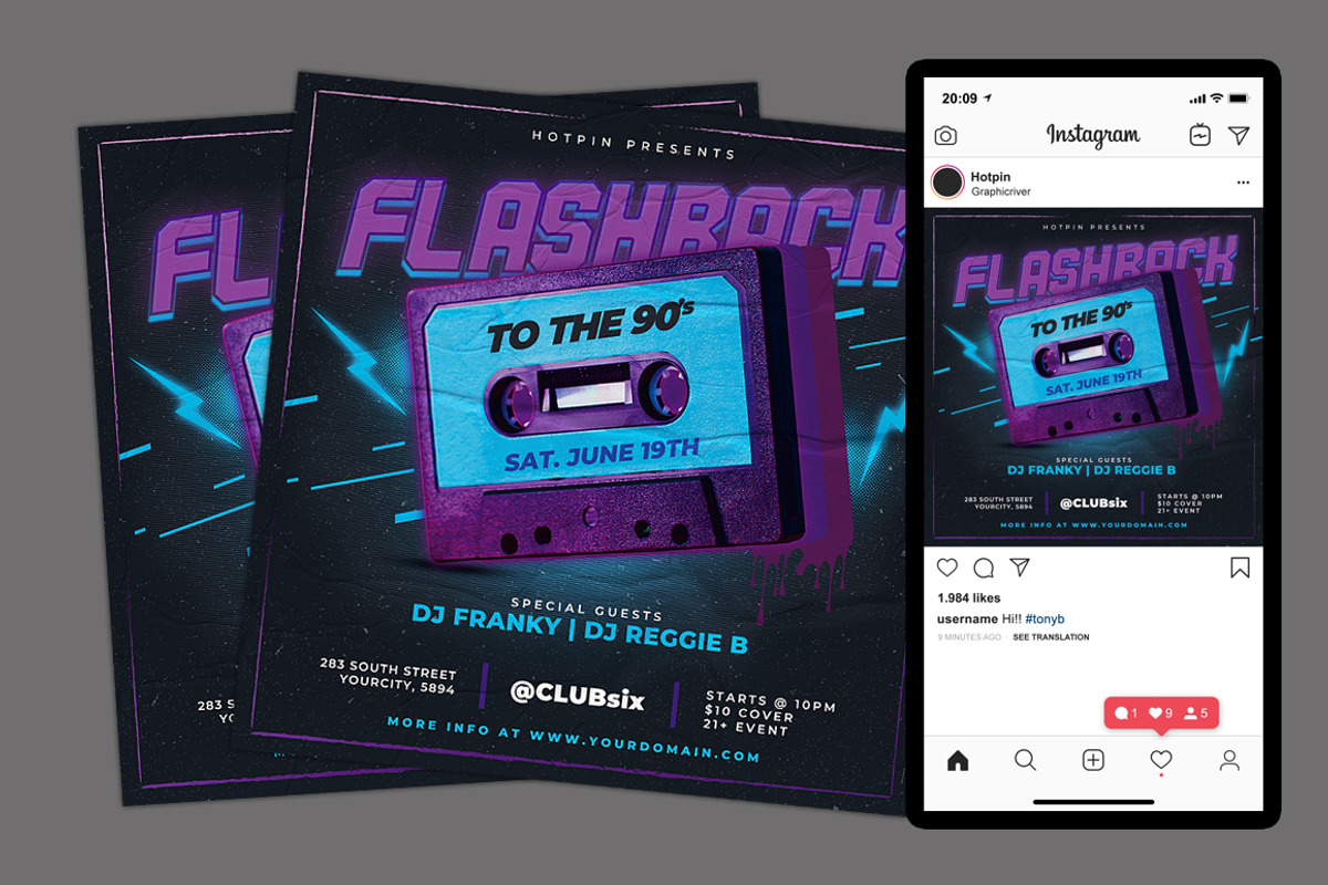 Retro 90s Party Flyer Template, a Flyer Template by Hotpin (Photo 2 of 3)