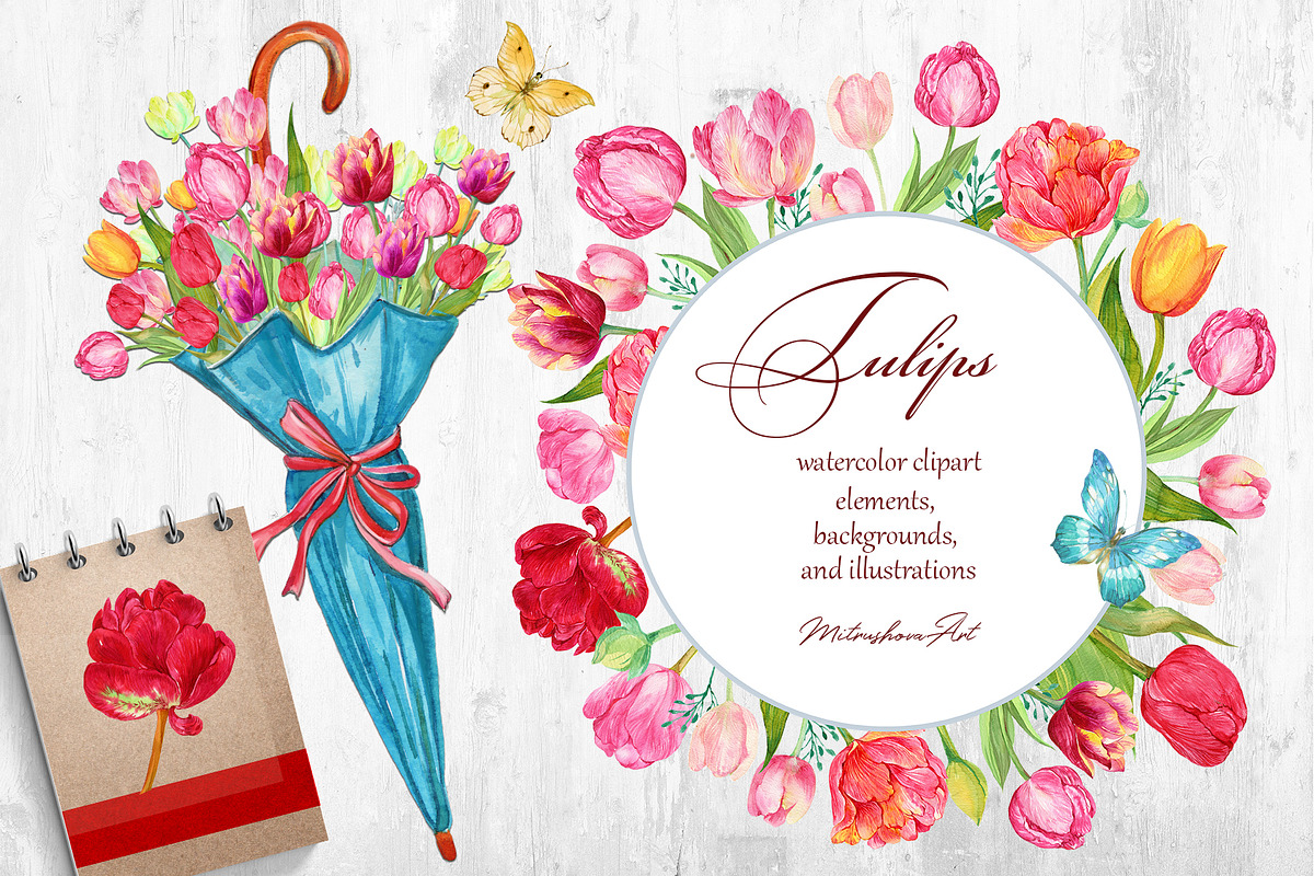 Tulips Clipart Watercolor, a Background Graphic by MitrushovaArt (Photo 2 of 4)