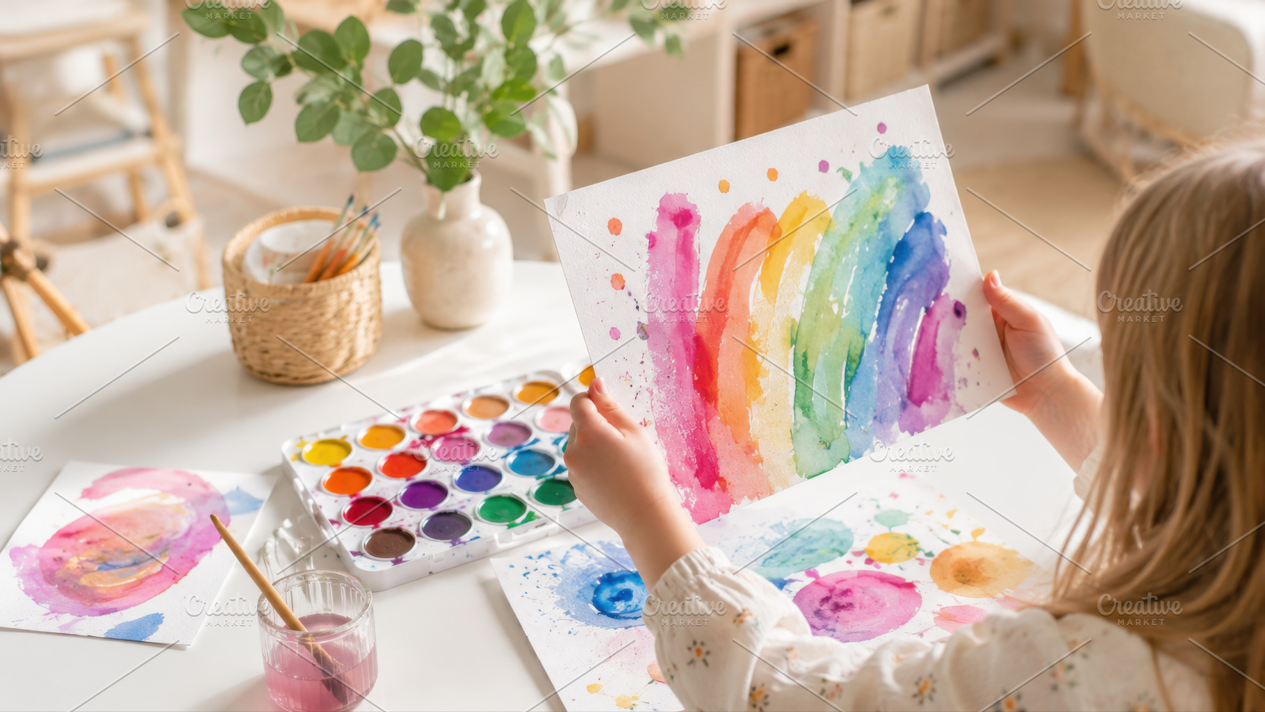 Child creates colorful art at home, a Photo by Beautiful things