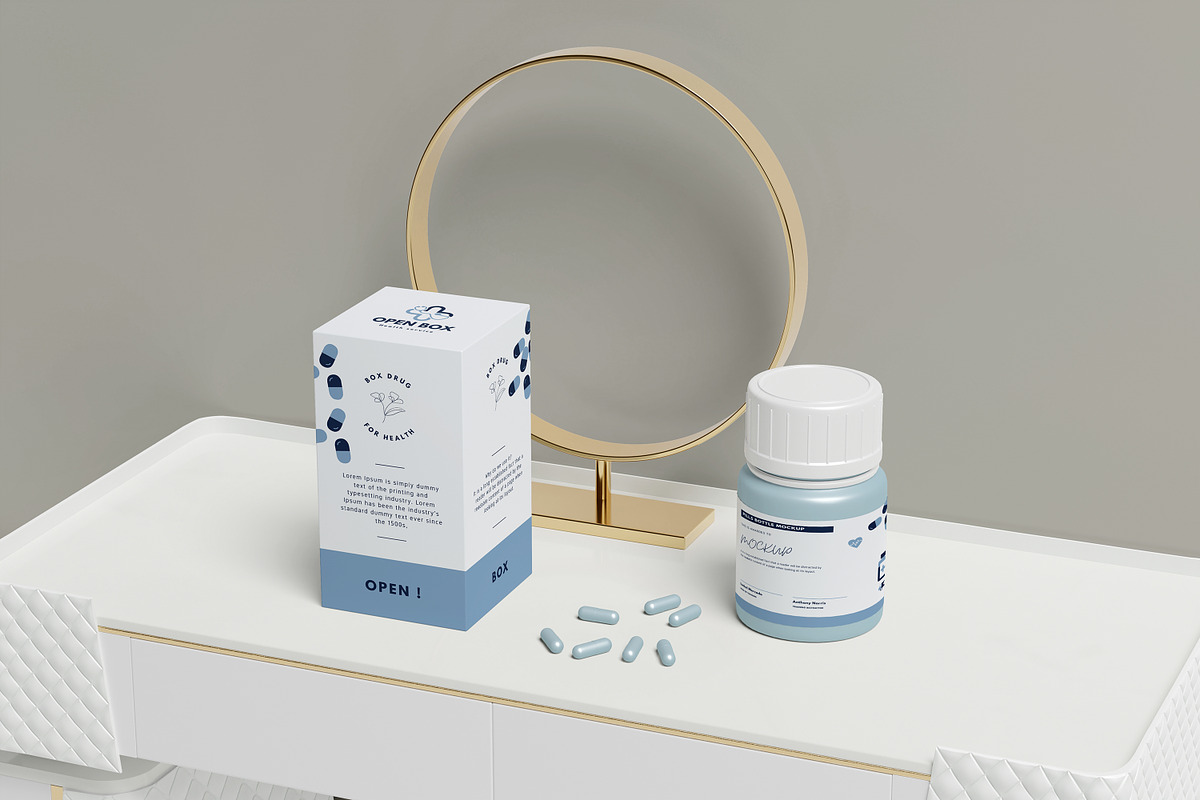 Supplement Pills Bottle Packaging Mo, a Cups & Container Mockup by Pexelcorner (Photo 5 of 9)