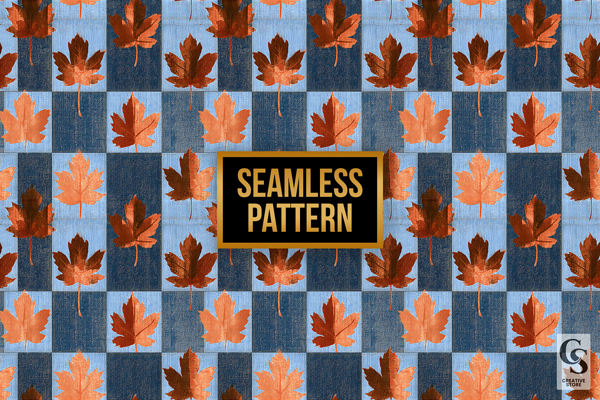 Fall Denim Patchwork Leaves Paper, a Pattern Graphic by Creative Store (Photo 4 of 5)