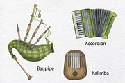 Musical Instruments Watercolor Set, an Education Illustration by KathrineWatercolor (Thumbnail 8 of 9)