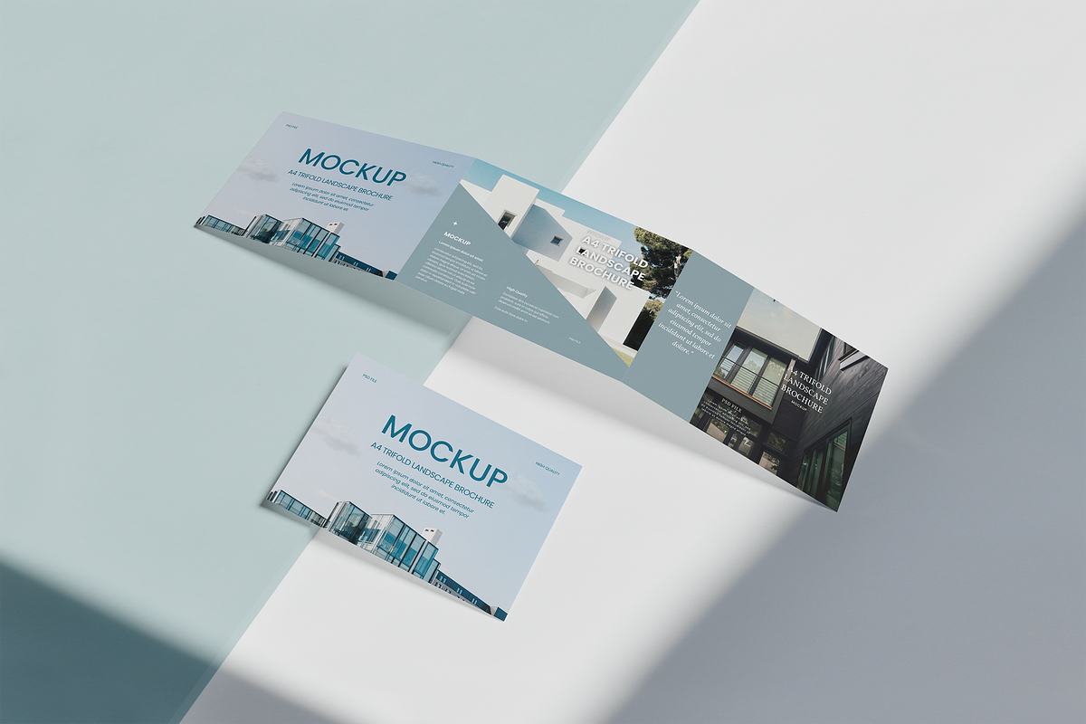 Trifold Landscape Brochure Mockup, a Books & Magazine Mockup by xavier_studio (Photo 3 of 5)