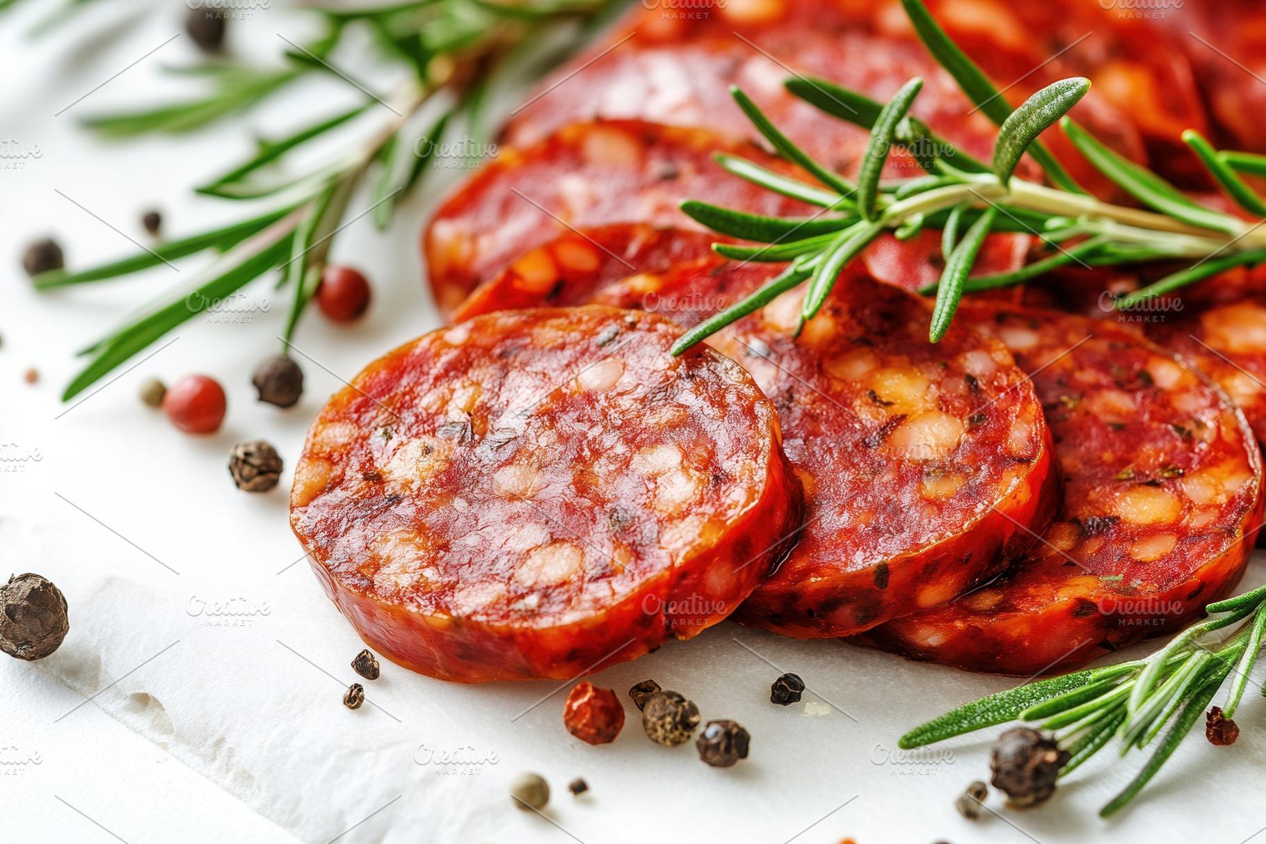 Traditional Spanish chorizo slices, a Photo by Pavel_design