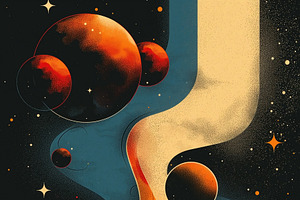 A vibrant cosmic illustration featuring swirling colors and plan, a Decorative Illustration by ImageMir
