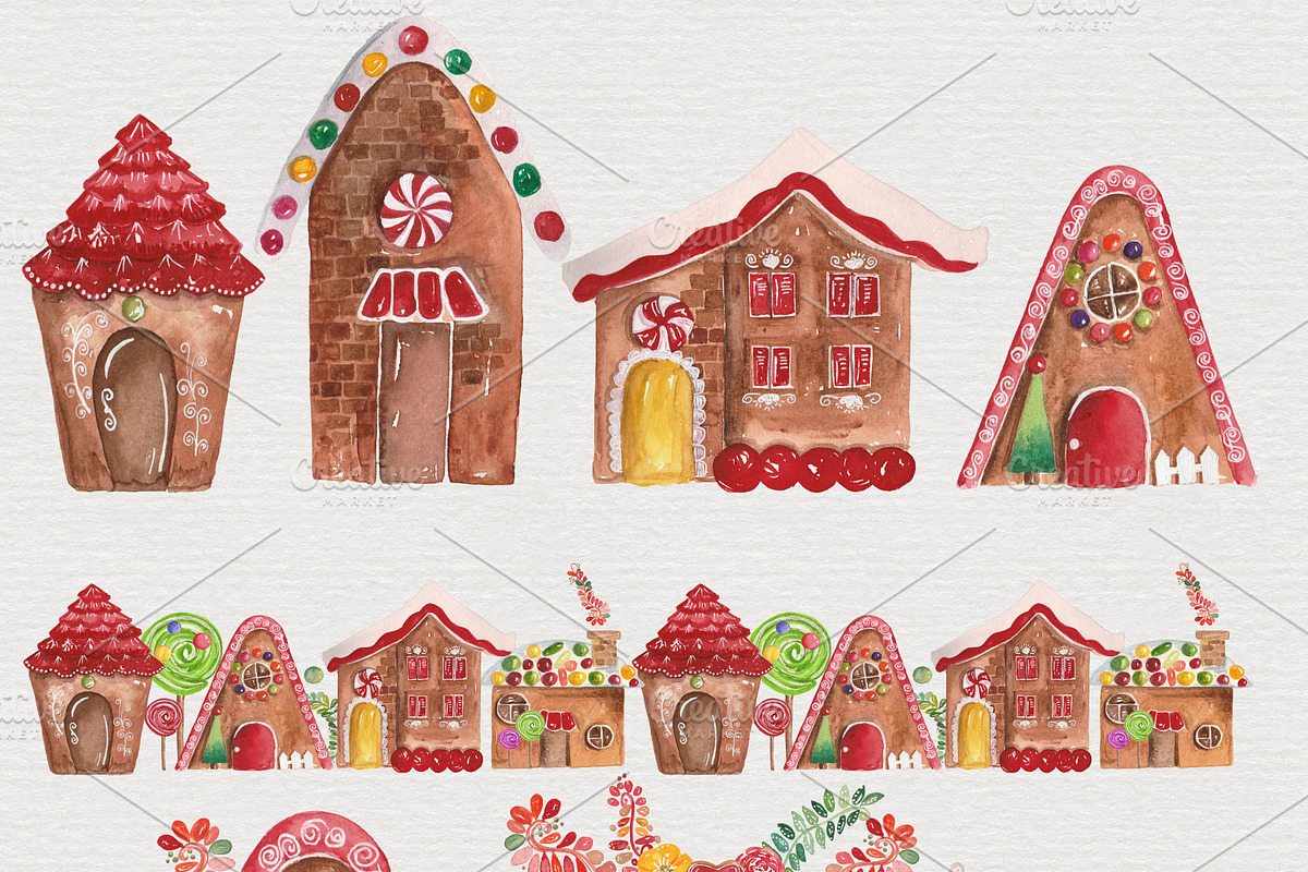 Watercolor Gingerbread Houses, an Illustration by My Creative Atelier (Photo 1 of 3)