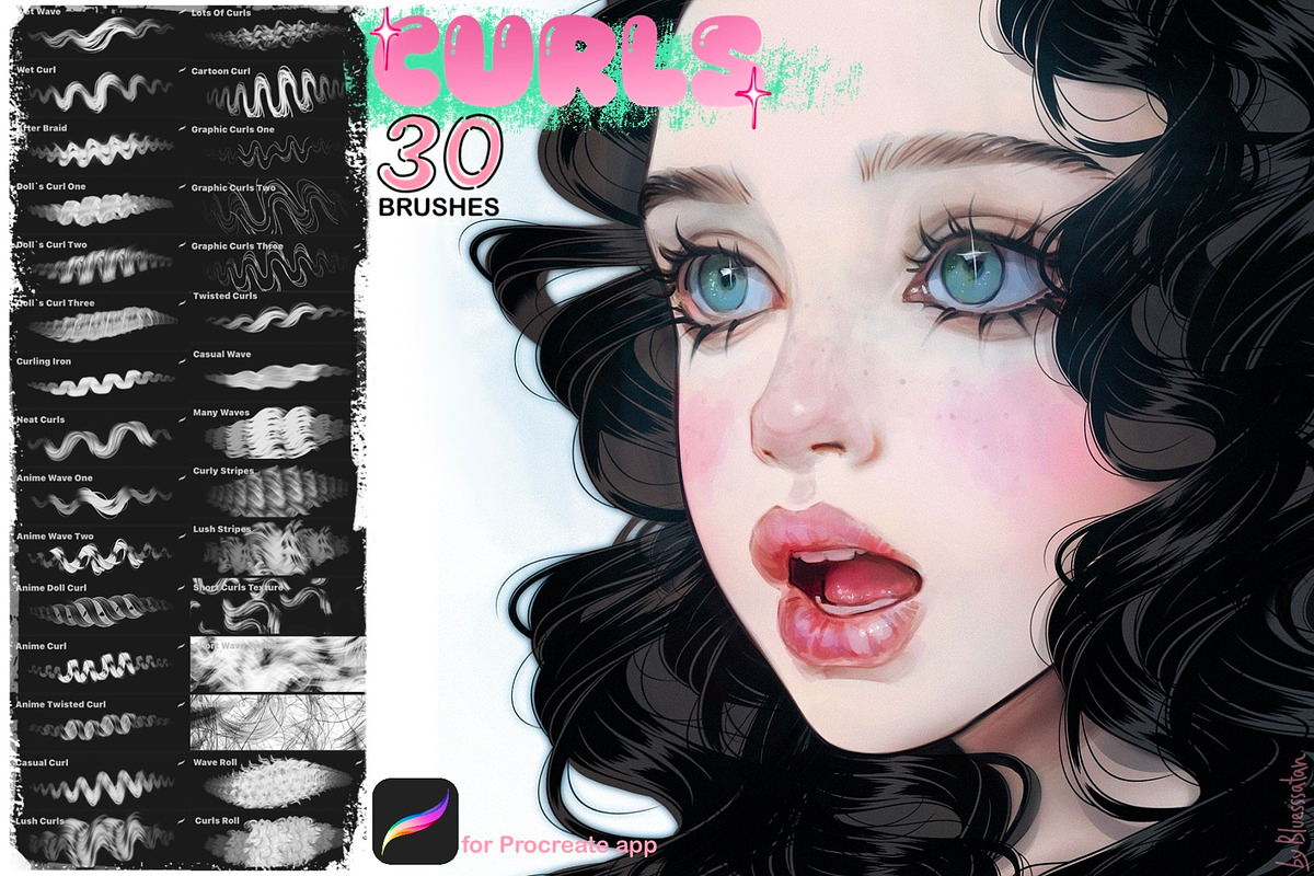 Curls brushes for Procreate app, a Brushes & More by Bluesssatan (Photo 1 of 3)