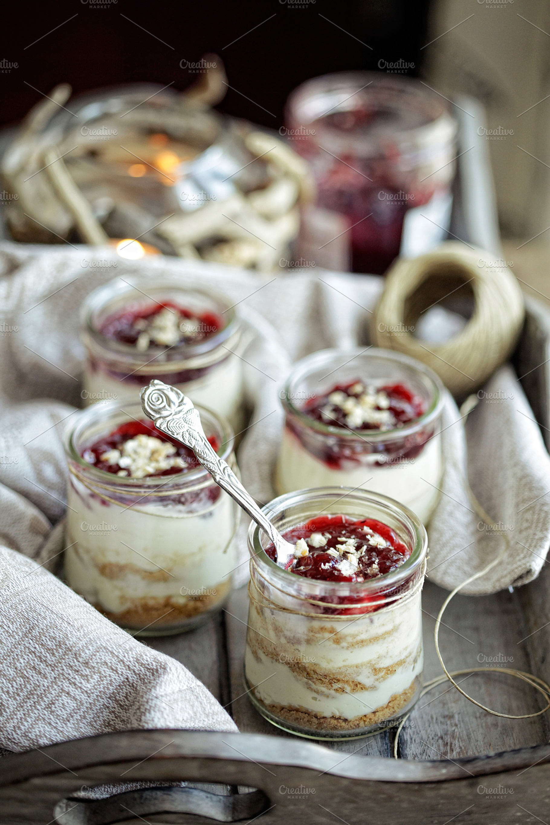 Mini cheesecakes in glass jars, a Food & Drink Photo by AlinLyre