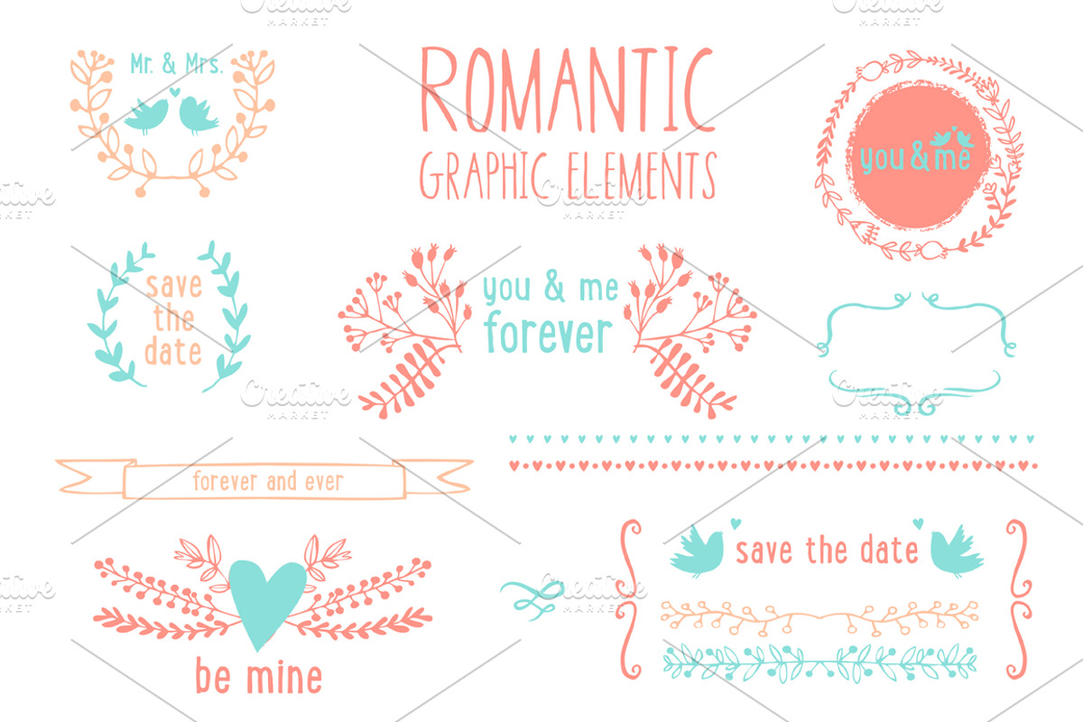 Romantic graphic elements in vector, an Illustration by totokumi (Photo 1 of 2)