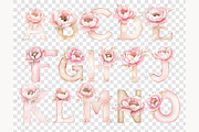 Pink Flowers Alphabet Clipart, a Decorative Illustration by GlamArtZhanna (Thumbnail 6 of 8)