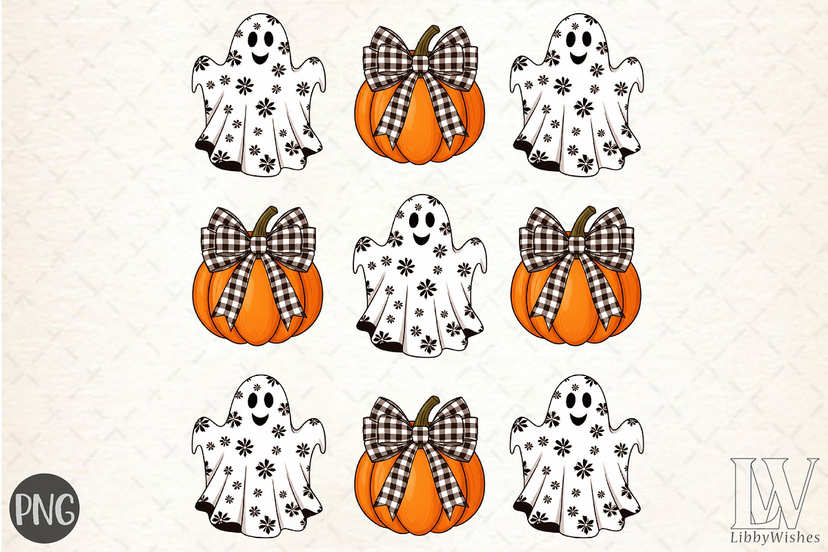 Pumpkins & Ghosts Sublimation PNG, an Illustration by Libby Wishes (Photo 1 of 6)