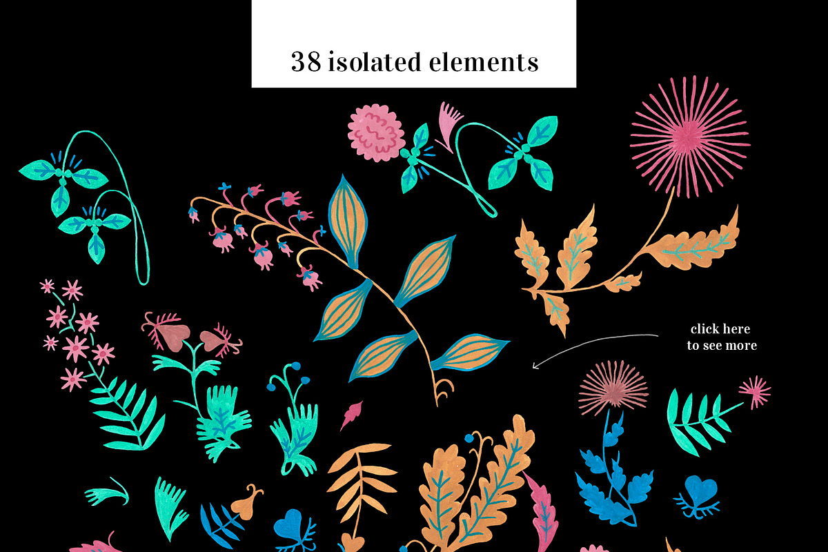 Gouache hand drawn decorate flowers, a Decorative Illustration by Folkheart (Photo 3 of 9)